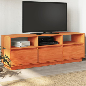 Mueble de TV madera maciza de pino marrón cera 140x37x50 cm D