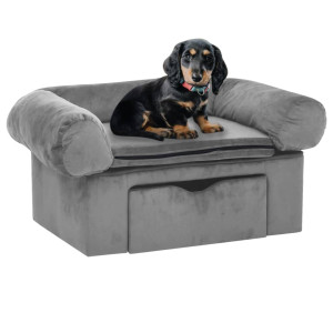 Sofá para perros con cajón felpa gris 75x50x38 cm D