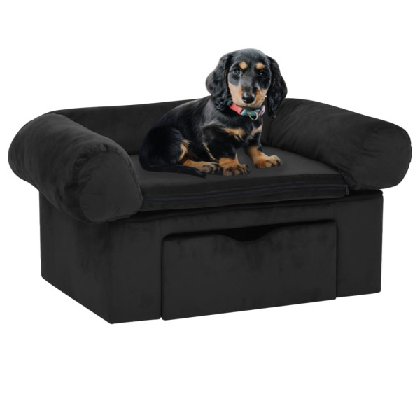 Sofá para cães com gaveta preto felpa 75x50x38 cm D