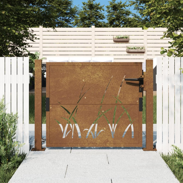 Puerta de jardín acero corten diseño hierba 105x80 cm D