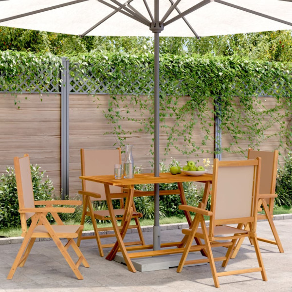 Cadeiras de jardim reclináveis 4 unidades de madeira maciça e tecido cinza D