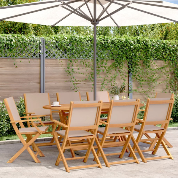 Cadeiras dobráveis de jardim 8 unidades em madeira maciça e tecido cinza D