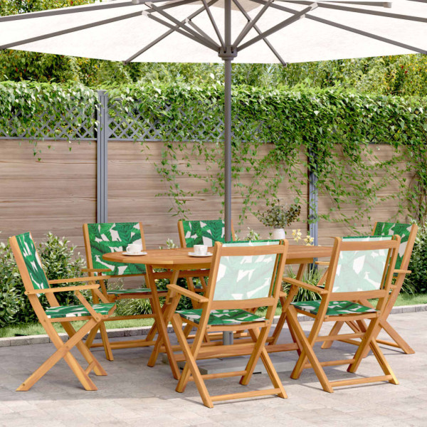 Cadeiras de jardim reclináveis 6 unidades em madeira maciça e tecido verde D