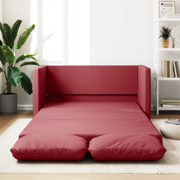 Sofá cama suelo 2 en 1 cuero sintético rojo tinto 112x174x55 cm D