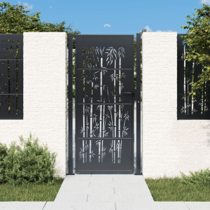 Puerta de jardín acero gris antracita diseño bambú 105x205 cm D