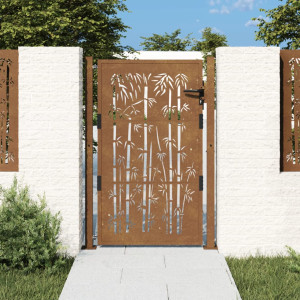 Portão de jardim em aço corten design de bambu 105x130 cm D