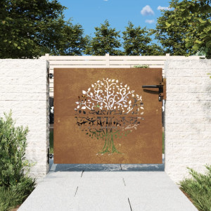 Puerta de jardín acero corten diseño árbol 85x100 cm D