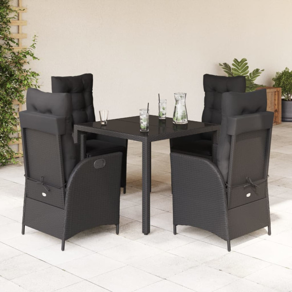 Set de muebles jardín 5 pzas con cojines ratán sintético negro D