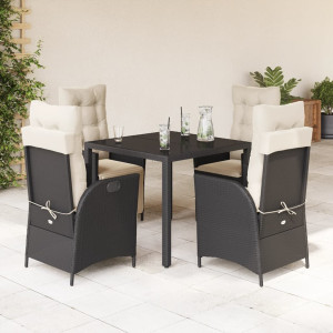 Set de muebles jardín 5 pzas con cojines ratán sintético negro D