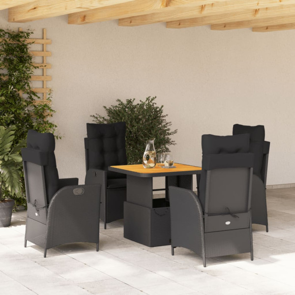 Set de muebles jardín 5 pzas con cojines ratán sintético negro D