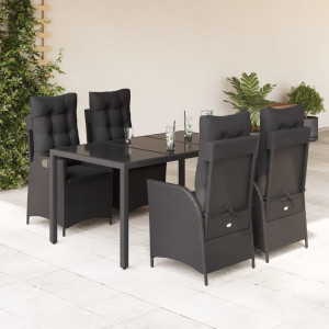 Set de muebles jardín 5 pzas con cojines ratán sintético negro D