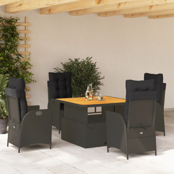 Set de muebles jardín 5 pzas con cojines ratán sintético negro D