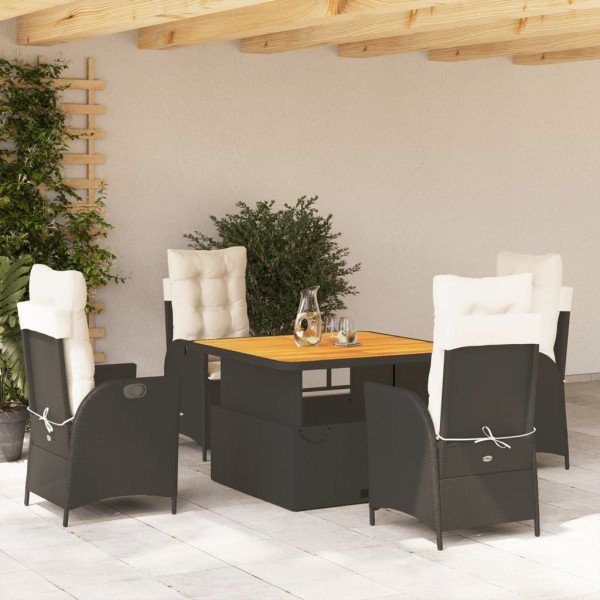 Set de muebles jardín 5 pzas con cojines ratán sintético negro D