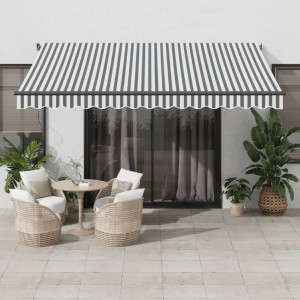 Toldo retráctil automático luz LED antracita blanco 400x350 cm D