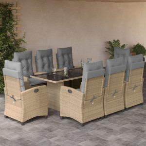 Set comedor de jardín 9 pzas con cojines ratán sintético beige D