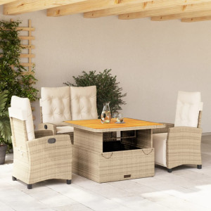 Set de comedor jardín con cojines 4 pzas ratán sintético beige D