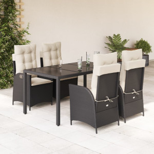 Set de muebles jardín 5 pzas con cojines ratán sintético negro D