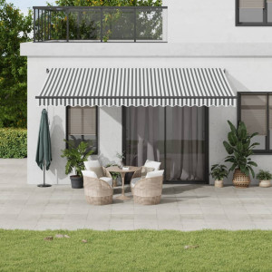 Toldo retráctil manual gris antracita y blanco 500x350 cm D