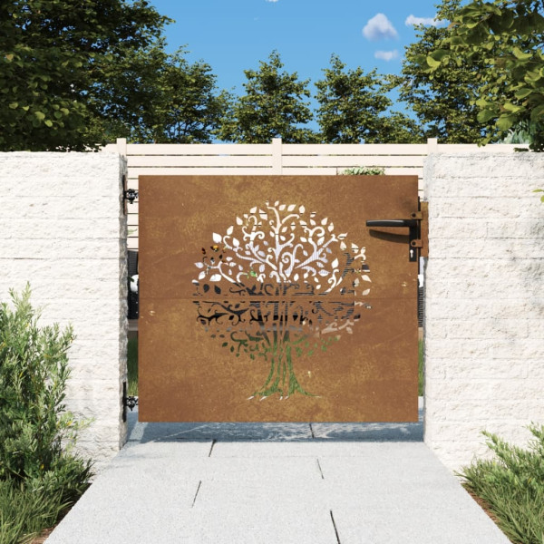 Puerta de jardín acero corten diseño árbol 85x75 cm D