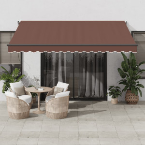 Toldo retráctil automático con luces LED marrón 400x300 cm D