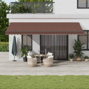 Toldo retráctil automático con luces LED marrón 600x350 cm D