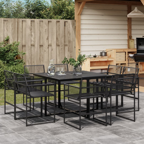 Conjunto de jantar de jardim 9 peças de rattan preto sintético D