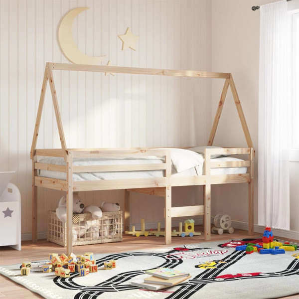 Techo de cama infantil madera maciza pino 199x80.5x88 cm D