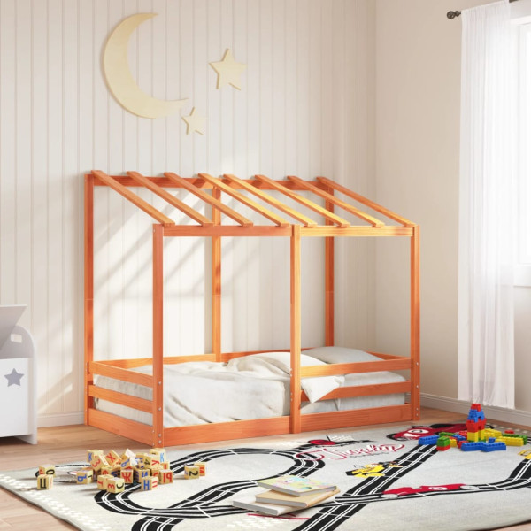 Cama infantil com teto de madeira maciça pinheiro 80x160 cm D