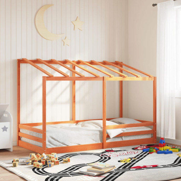 Cama infantil com teto de pinheiro de madeira maciça 90x200 cm D