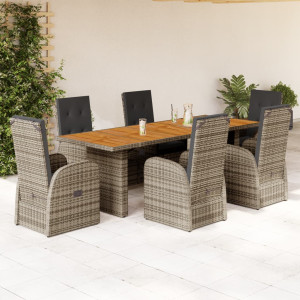 Set comedor jardín 7 pzas y cojines ratán sintético gris D