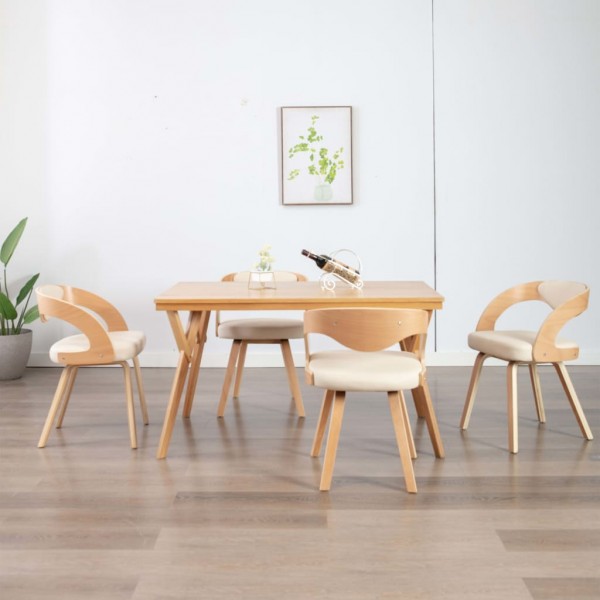 Sillas de comedor 4 uds madera curvada y cuero sintético crema D