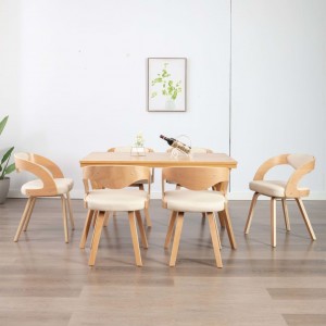 Sillas de comedor 6 uds madera curvada y cuero sintético crema D