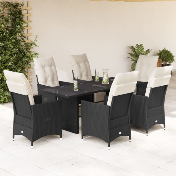 Set de comedor de jardín 7 pzas y cojines ratán sintético negro D