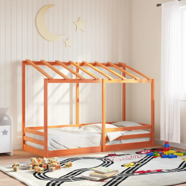 Techo de cama infantil madera maciza marrón 75x190 cm D