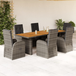 Set comedor jardín 7 pzas y cojines ratán sintético gris D