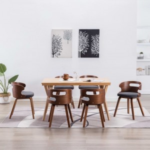 Sillas de comedor 6 unidades madera curvada y tela gris oscuro D