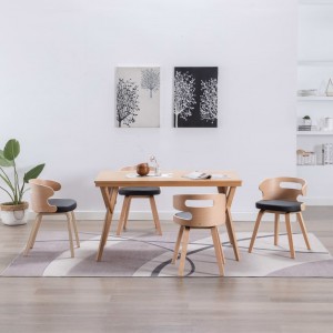 Sillas de comedor 4 uds madera curvada cuero sintético negro D