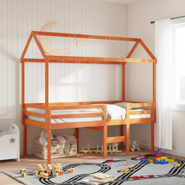 Techo de cama infantil madera maciza marrón 217x85.5x154 cm D