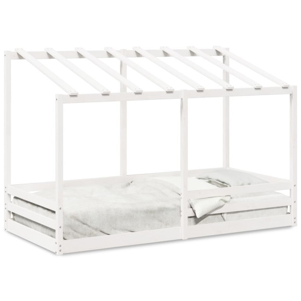 Cama infantil con techo madera maciza pino blanca 90x200 cm D