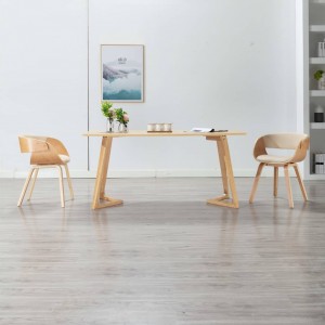 Sillas de comedor 2 uds madera curvada y cuero sintético crema D