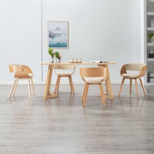 Sillas de comedor 4 uds madera curvada y cuero sintético crema D