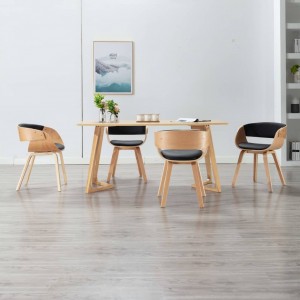 Sillas de comedor 4 uds madera curvada cuero sintético negro D