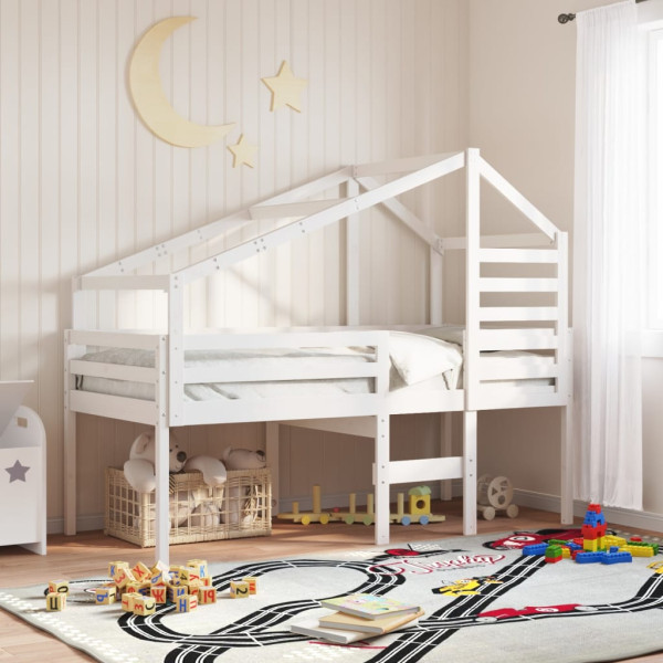 Techo de cama infantil madera maciza pino blanco 198x97x113 cm D