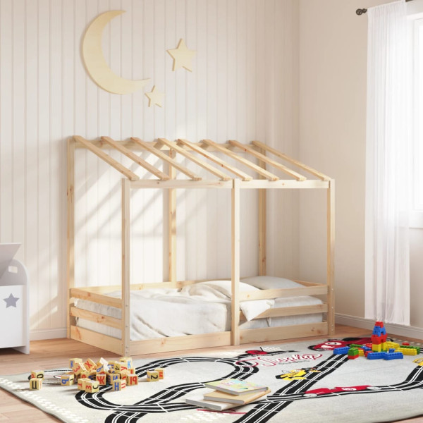 Cama infantil com teto de madeira de pinheiro sólido 80x160 cm D