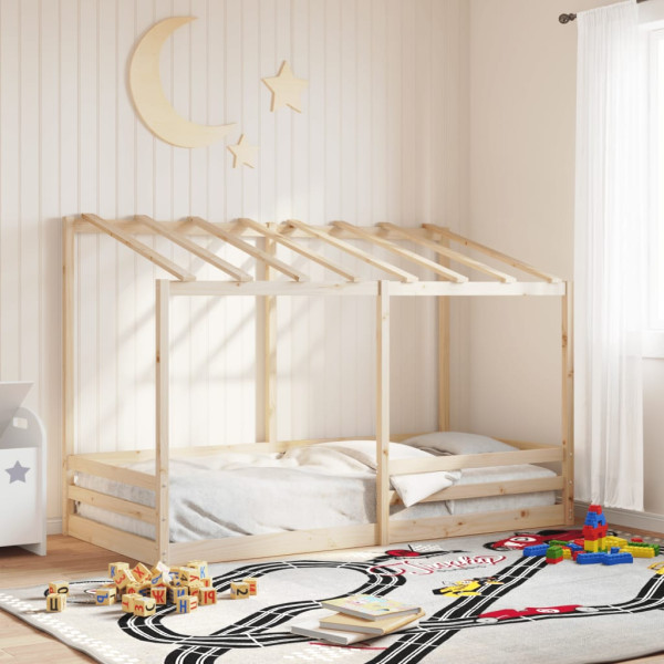 Cama infantil con techo madera maciza pino blanca 80x200 cm D