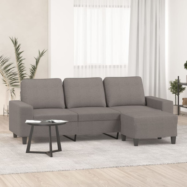 Sofá de 3 plazas con taburete de tela gris taupe 180 cm D