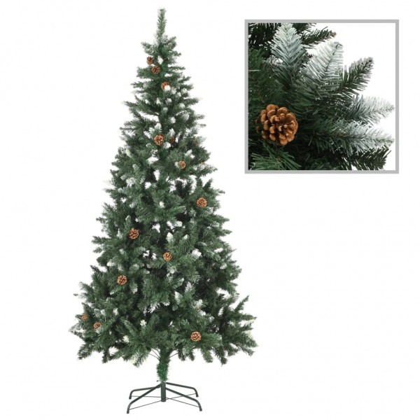Árbol de Navidad artificial con piñas y brillo blanco 210 cm D