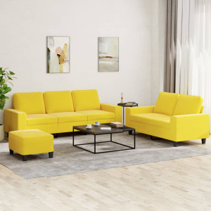 Conjunto de sofás 3 peças de tecido amarelo claro D