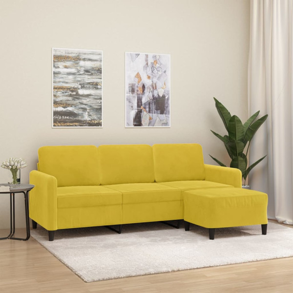 Sofá de 3 plazas con taburete terciopelo amarillo 180 cm D