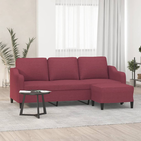 Sofá de 3 plazas con taburete de tela rojo tinto 180 cm D